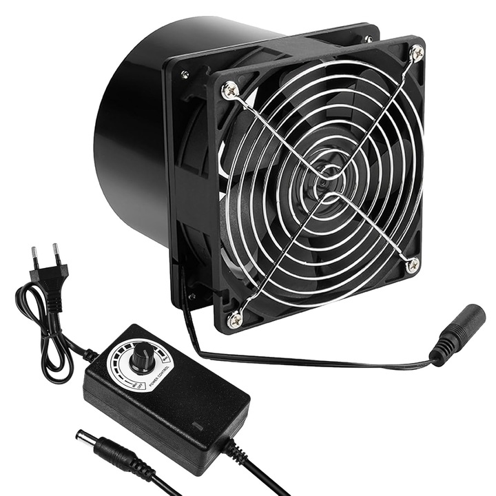 100 mm-es ipari elszívó ventilátor, Walalla, fordulatszám-szabályzóval, csendes és tartós, 3000 RPM, 65 CFM, DC motoros ventilátor, alkalmas konyhákba, garázsokba, pincékbe, üvegházakba, géptermekbe, termesztő sátrakba stb., fekete