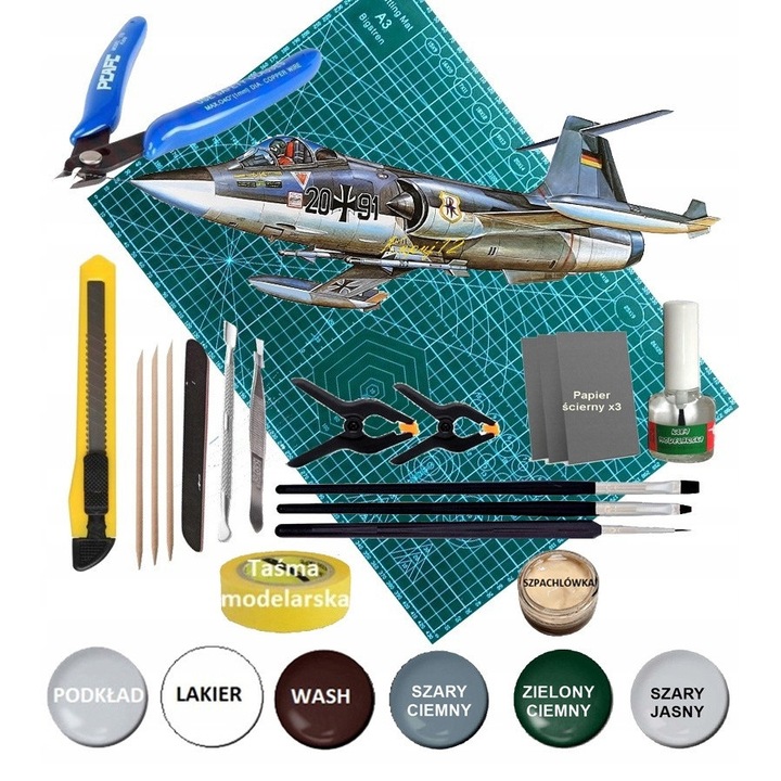 Model plastic F-104G Starfighter, set complet cu farbe, lac, lipici, pensule, 1:72, multicolor, A3