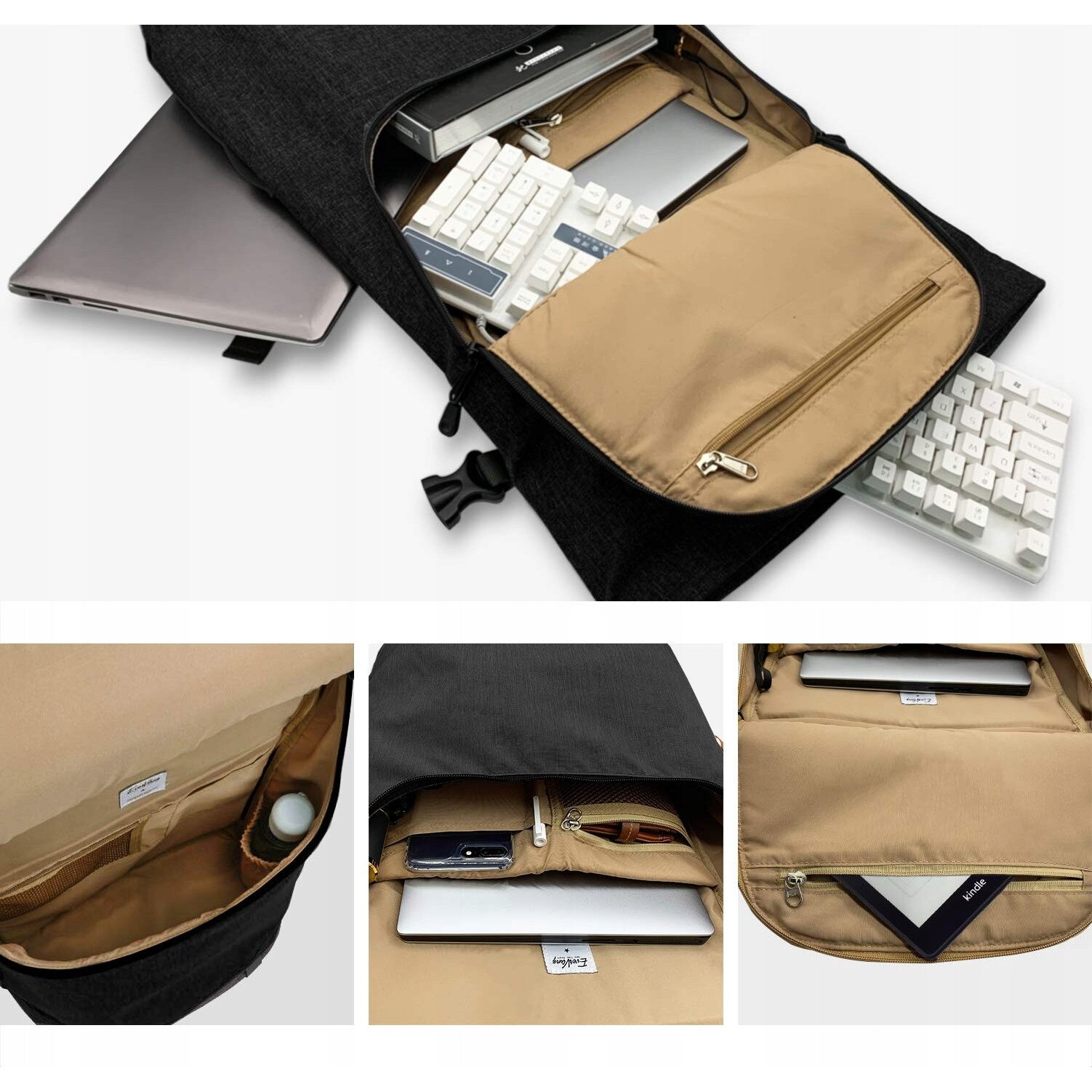 Rucsac laptop Evervanz, 15", 18-25 litri, negru, 36x14x52cm