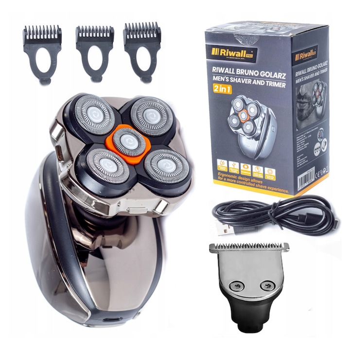 Ras electric 5D cu trimer, BRUNO GOLARZ, negru, set complet, 96x65x90mm