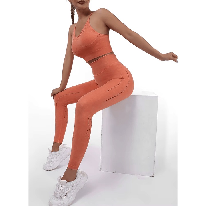 Leggings femei mov Active Glow, portocalii, talie înaltă, M INTL