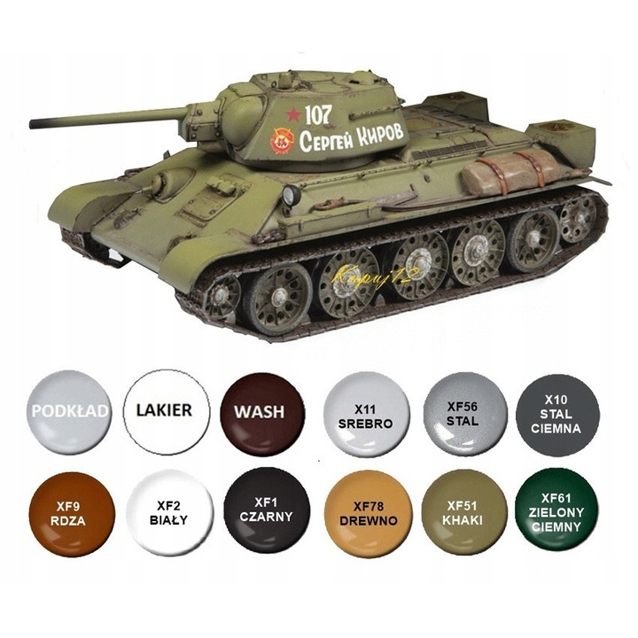 Модел T-34/76 1942, комплект с бои, грунд, лак, умивка, военни макети