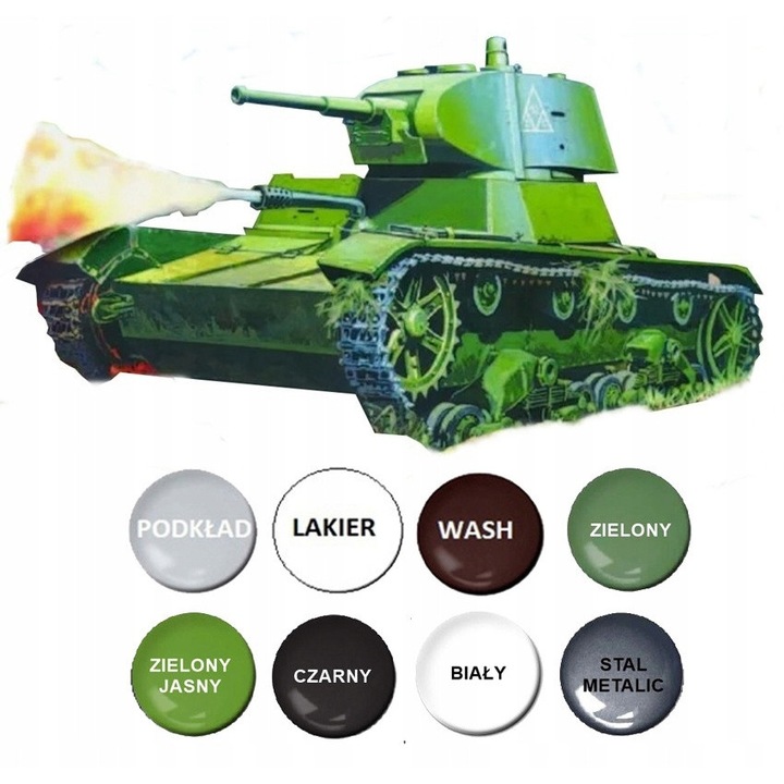 Model de tanc sovietic OT-134/T26-C, set complet cu vopsele, grund, lac, wash, 1:35