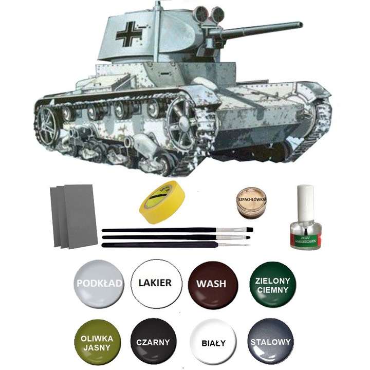 Model plastic T-26(r) cu set de vopsele, lac, lipici, 3 pensule