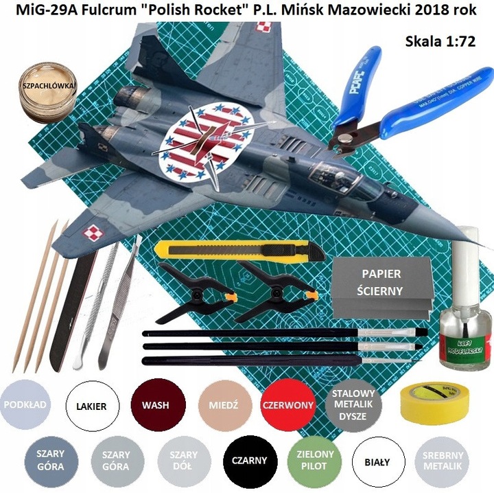 Model avion MiG-29A "Polish Rocket" set complet cu vopsele, 1:72, multicolor