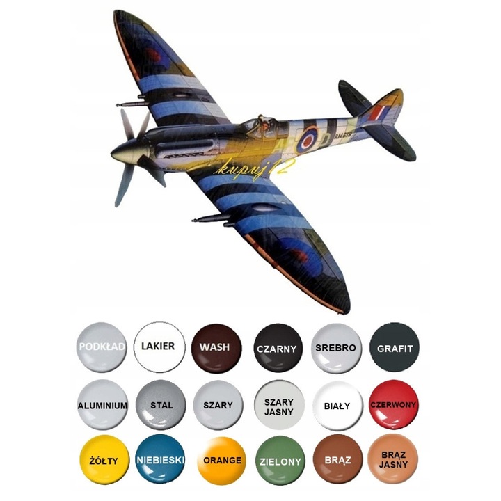 Модел самолет Spitfire Mk.XIVc, пълен комплект с бои, грунд, лак, измиване, 1:48