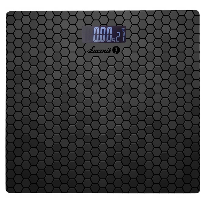 Cantar corporal Lucznik BS-973, sticla securizata, 150kg, 28x28cm, cu termometru, set cu 2 baterii AAA