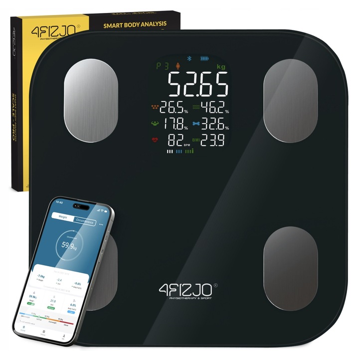 Кантар за тяло, електронен анализ, измерване на мазнини, ИТМ, стъкло