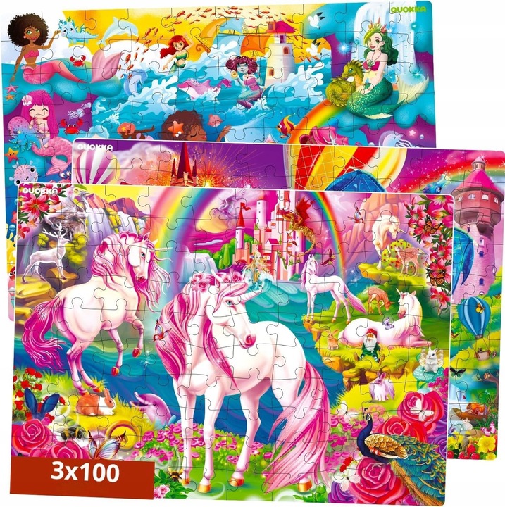 Puzzle 300 db-os készlet 3 az 1-ben, 3x100 db, unikornis, 60x42cm