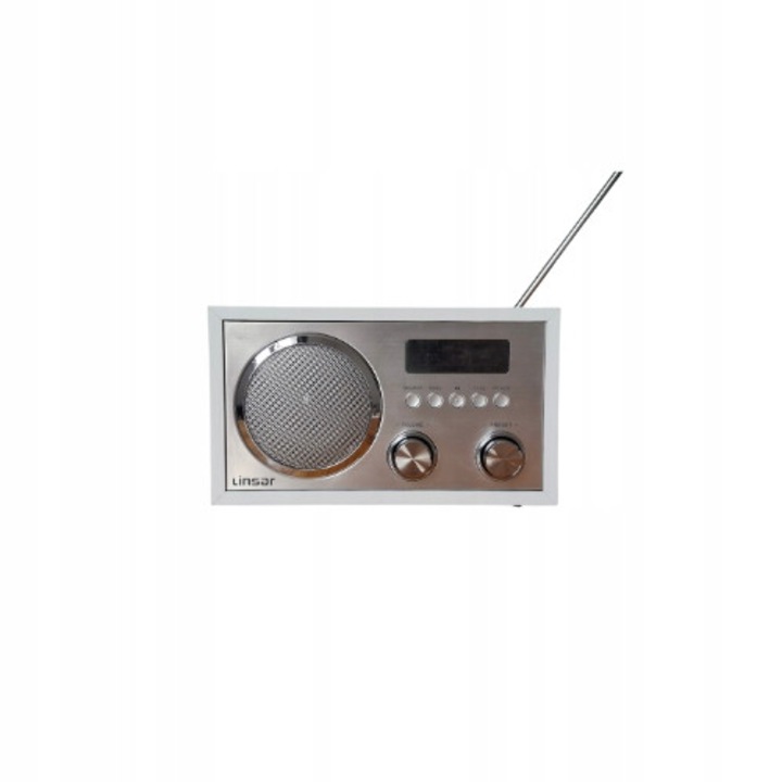 Radio Linsar Retro cu Bluetooth, alb, 23x13,5x13,5cm, set cu telecomanda