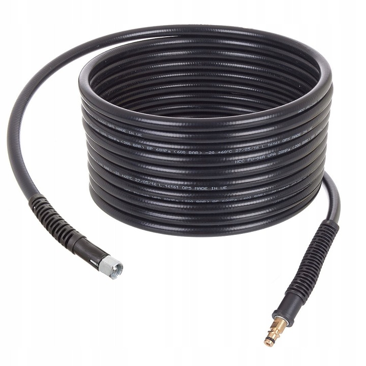 Hose Techkar 20m, presiune maxima 200 Bar, temperatura maxima 60C, M14, set accesorii pentru aparate de spalat cu presiune