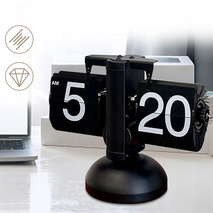 Flip dekoratív óra, retro design, fekete-fehér, 21x16x8cm, irodába és otthonra