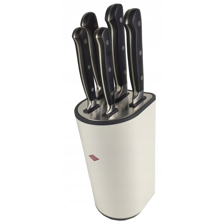 Set 5 cutite in bloc alb, Wesco, inox, 25x16x11,7cm