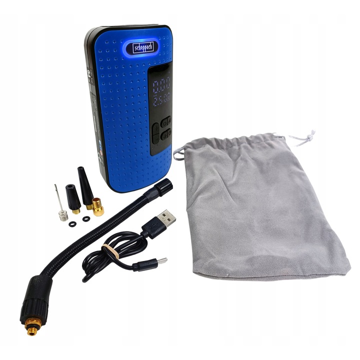 Compresor manual fara fir Scheppach AC10/8V, 10,3 bara, 5 moduri, dimensiuni 70x37x143mm