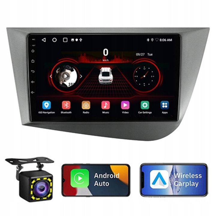 Radio auto Android pentru Seat Leon 2005-2012, 9 inch, 4GB RAM, 64GB ROM, Bluetooth, GPS, camera de marsarier