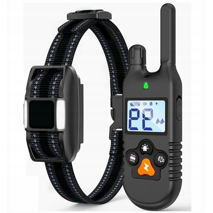 Нашийник за обучение на кучета с дистанционно управление, 3 режима, 2 канала, водоустойчив IPX7, обхват 914,4м
