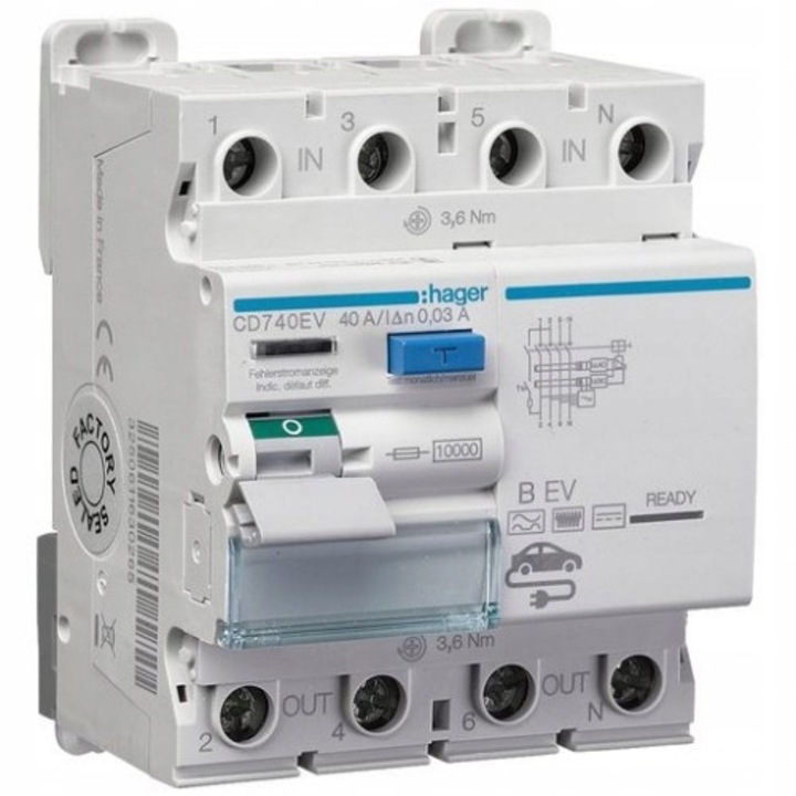 Dispozitiv de protectie diferentiala 4P 25A 30mA, 400V, Hager