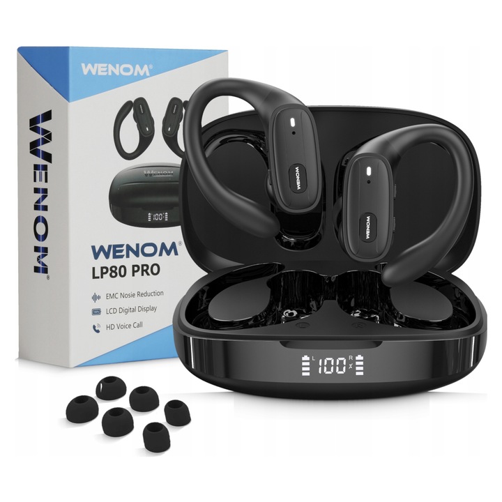 WENOM LP-80 Pro vezeték nélküli fülhallgató, Bluetooth 5.3, vízálló, fizikai vezérlés, teljes készlet