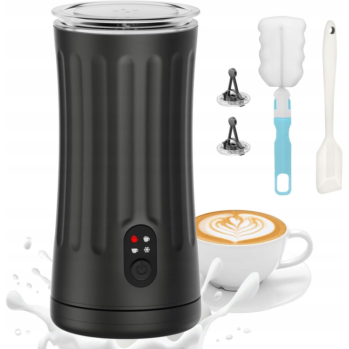 Spumier electric pentru lapte 4in1, 240ml, negru, pentru cappuccino si latte