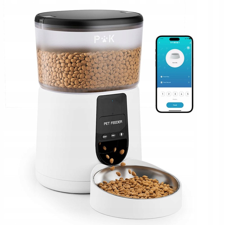 Automat pentru hranirea animalelor, PUTTY KITTY, WiFi 2.4G, 4L, alb, pentru caini si pisici