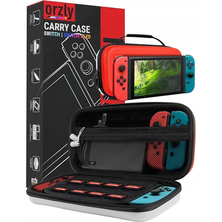 Калъф Etui Carry Nintendo Switch, Orzly, червен, 27x13,5x5,5см, за Switch и Switch OLED