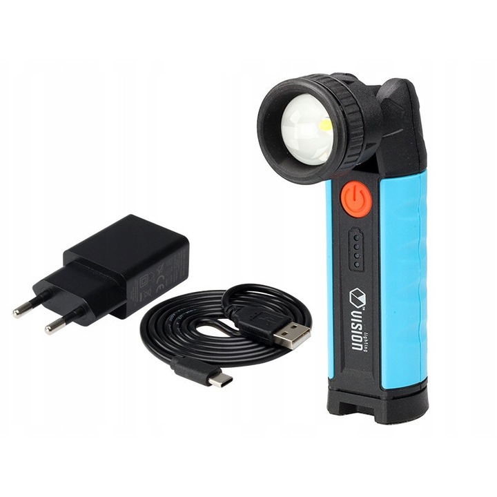 Въртяща се работна лампа, 10W, 900 lm, USB-C, 2500 mAh, IP54