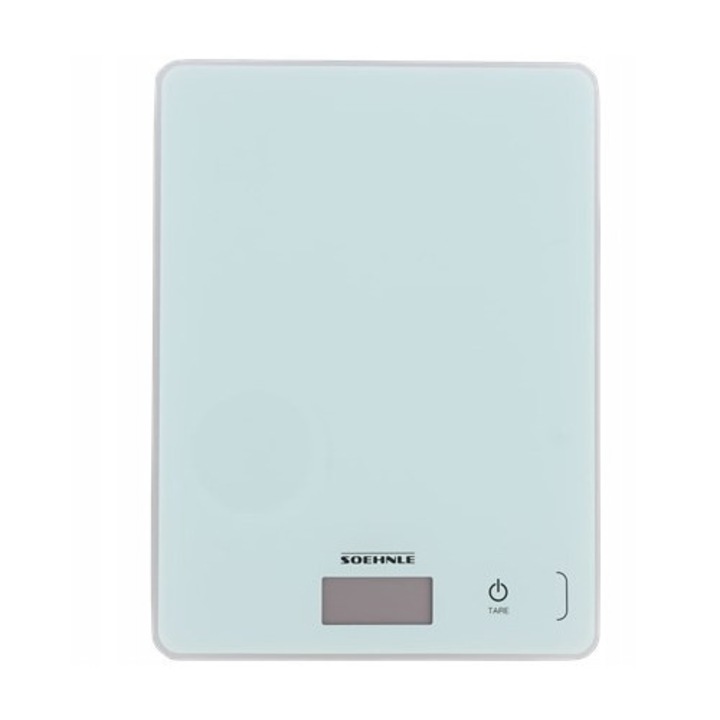 Cantar de bucatarie digital Soehnle Actuel, 5 kg, culoare albastru pal, dimensiuni 20x15x1,3 cm