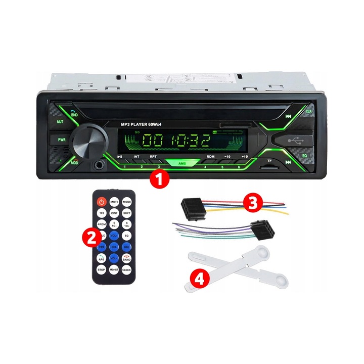 Radio auto NCS RS-107T 1-DIN, Bluetooth, port USB, 12/24V, dimensiuni universale