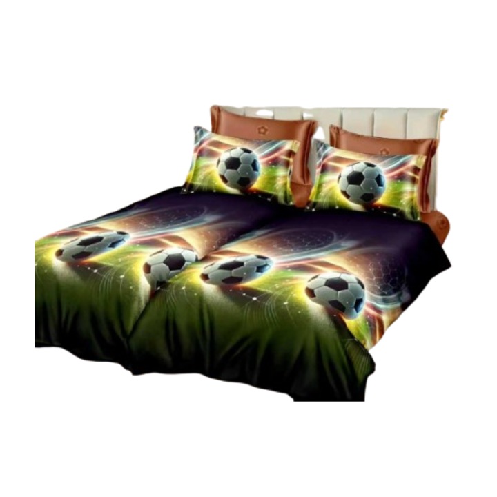 Ágynemű, 7 részes, gumis lepedő nélkül, 1 személyes, 160x220 cm, futballpálya mintás