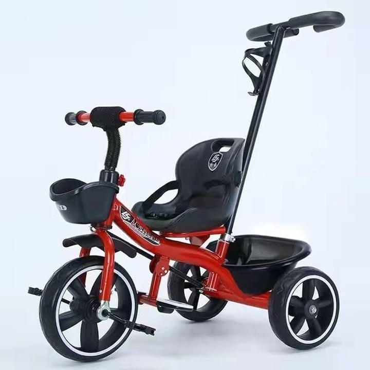 Tricicleta cu maner pentru impins, pentru copii, Jolly Kids, TC598ROSU (rosu)
