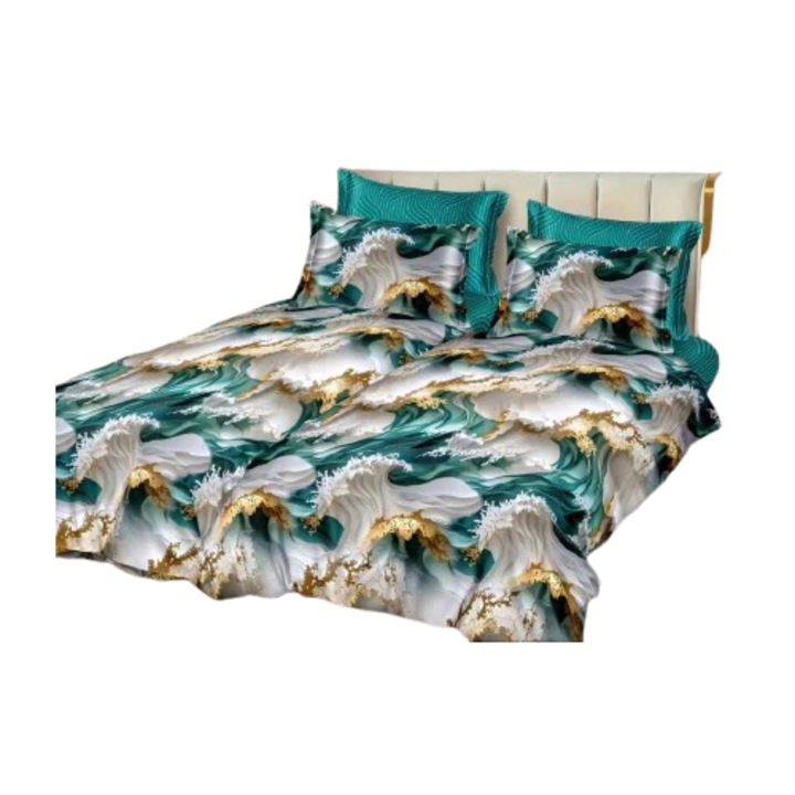 Ágyneműhuzat, 7 darabos, gumis lepedő nélkül, 1 személyes, 160x220 cm, színes márvány mintás