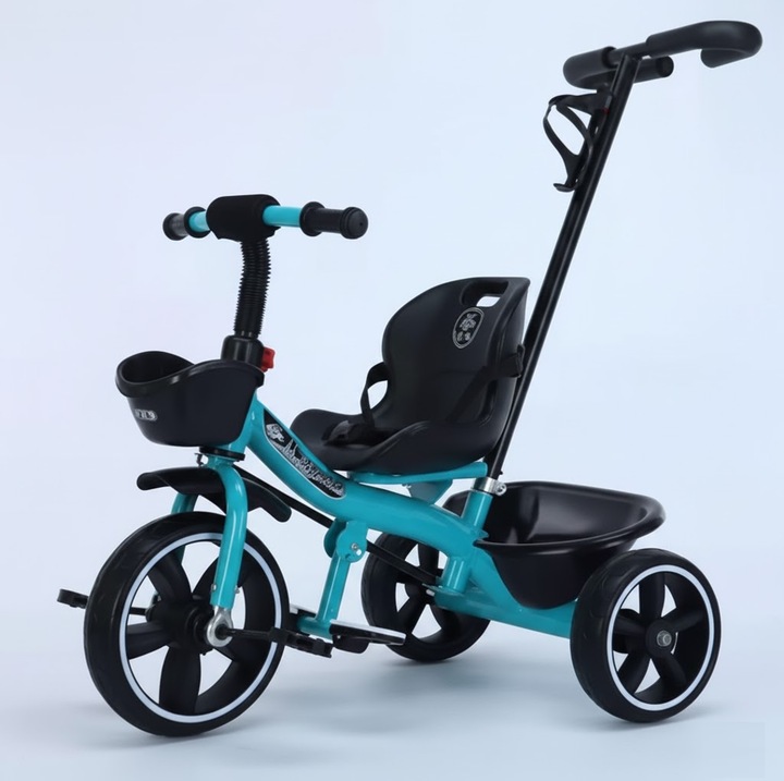 Tricicleta cu maner pentru impins, pentru copii, Jolly Kids, TC598Blue