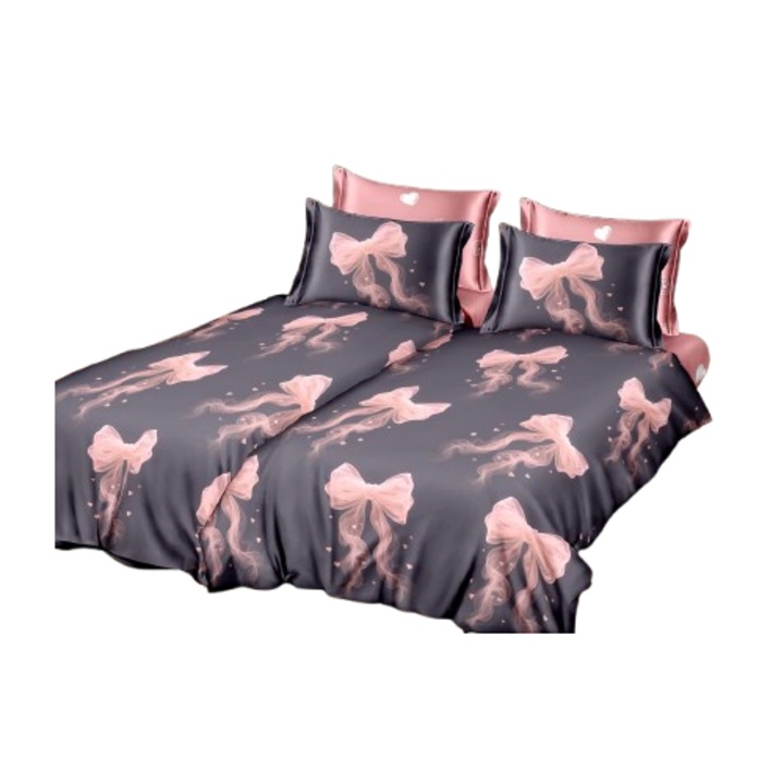 Ágynemű, 7 részes, gumis nélküli, 1 személyes, 160x220 cm, masnis mintával