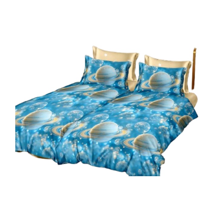 Ágynemű, 7 darabos, gumi nélküli, 1 személyes, 160x220 cm, bolygós mintával