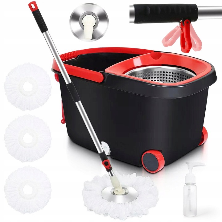 Set mop rotativ cu galeata 360°, capacitate 7.5L, maner telescopic