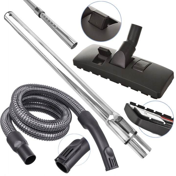 Комплект аксесоари за прахосмукачка Techkar, подсилен смукателен маркуч, телескопична тръба 56x90см, подова дюза 260мм, съвместим със Zelmer