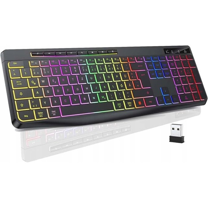 Безжична геймърска клавиатура TECURS, осветена, ергономична, черна, за Windows/Mac/PS4/Xbox