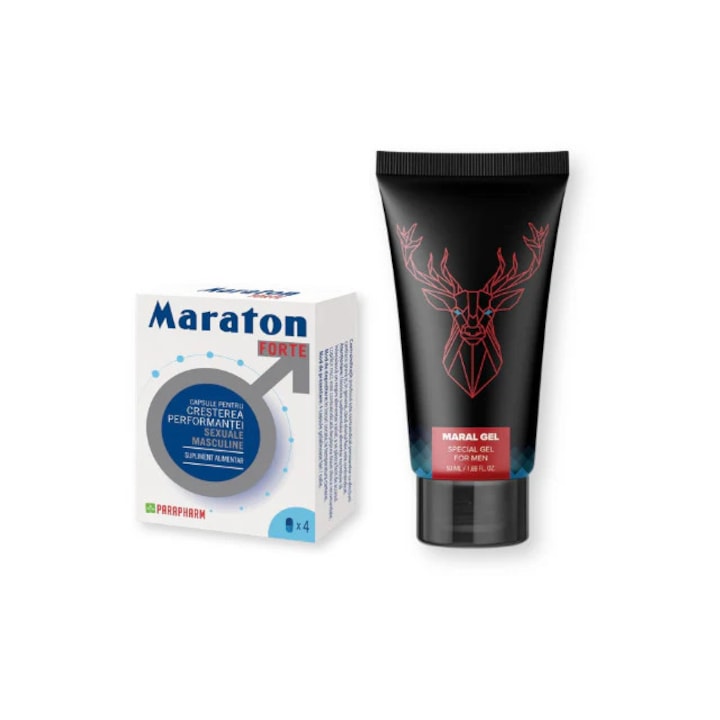 Pachet promo pentru barbati: Capsule afrodisiace MARATON FORTE, 4 buc + Gel MARAL Original, 50 ml