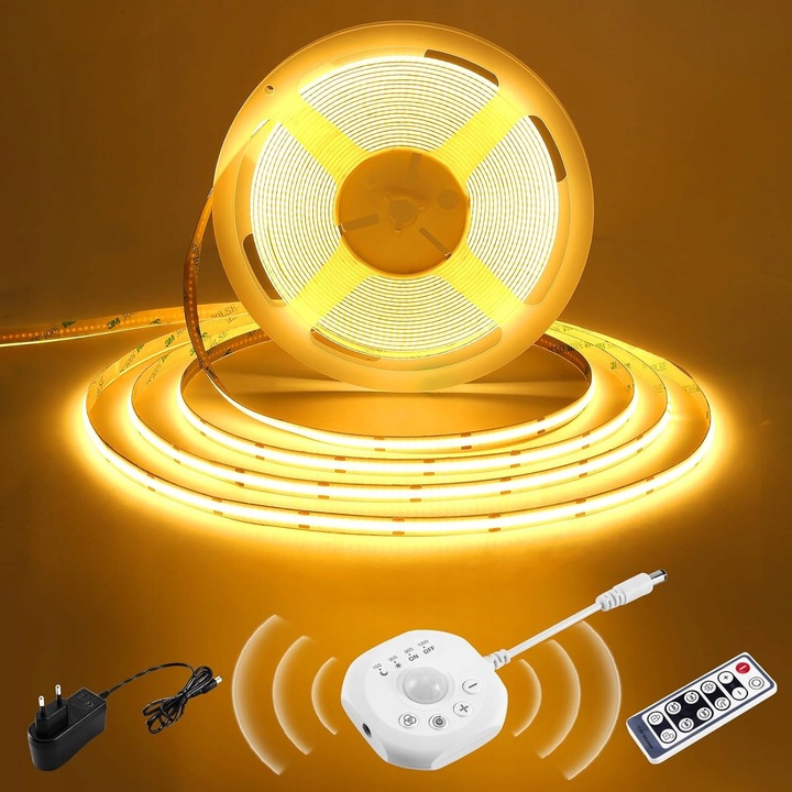 LED COB лента със сензор за движение 3M 24V, топло бяло, 2700K, 4 режима на таймер