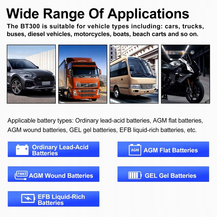 Тестер за батерии TopDiag BT300, 12V/24V, бърз тест, LCD дисплей, пълен комплект