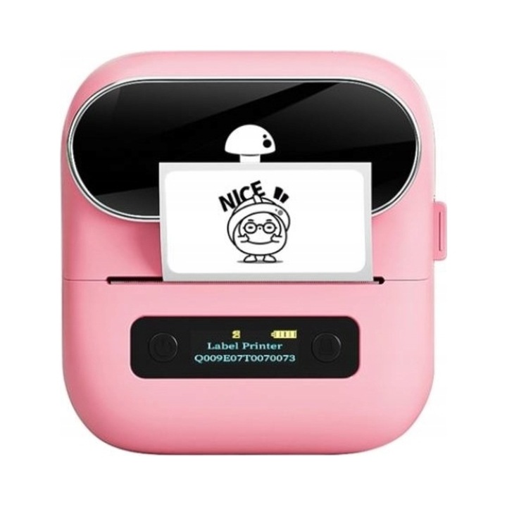 Преносим термопринтер Phomemo M220, Bluetooth, розов, 12,5x11,9x6,35см, комплект с USB кабел и ролка етикети