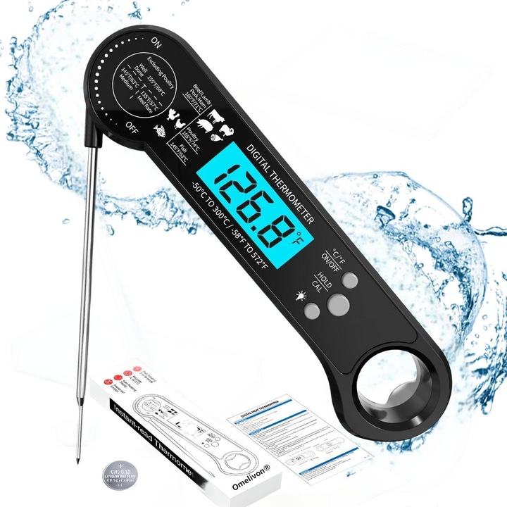 Digitális élelmiszer hőmérő, Omelivon, gyors mérés, vízálló kivitel, 11cm