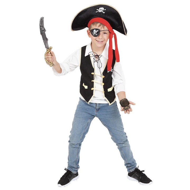 Set costum pirat, Rubies, vestă elegantă, pălărie cu craniu, 5-7 ani