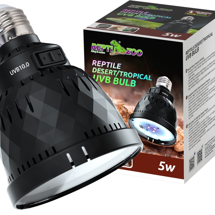 Bec LED UVB pentru Terariu, Repti-Zoo Desert & Tropical, 10.0/5.0, 5W, E27, Negru
