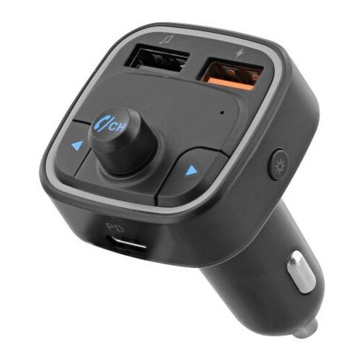 Modulator FM TNB FMCT08, Bluetooth 5.0, 2 porturi USB, Negru