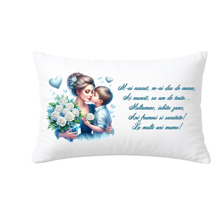 Perna personalizată cadou pentru mama, Valento, 30x45cm, material moale, burduf inclus