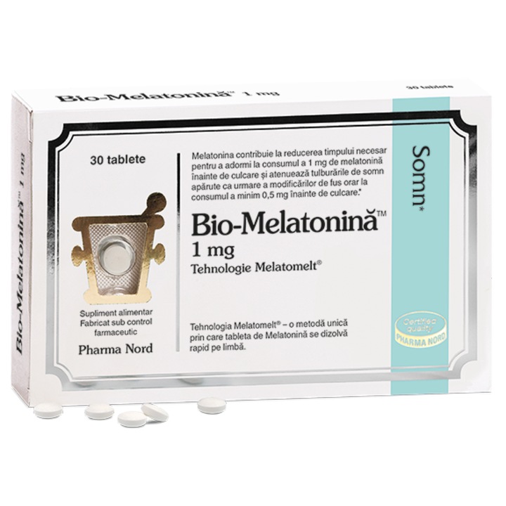 Bio-Melatonina Melatomelt, Pharma Nord, 1mg, 30 tablete, vegetal, vegan