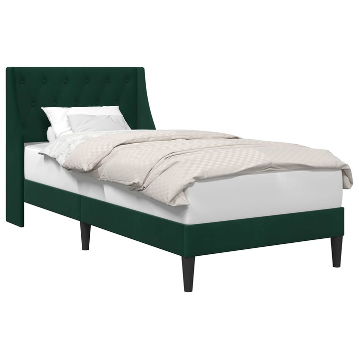 Cadru de pat cu headboard vidaXL, Verde inchis 90 x 200 cm Catifea
