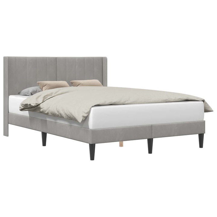 Cadru de pat cu headboard vidaXL, Gri deschis 160 x 200 cm Catifea