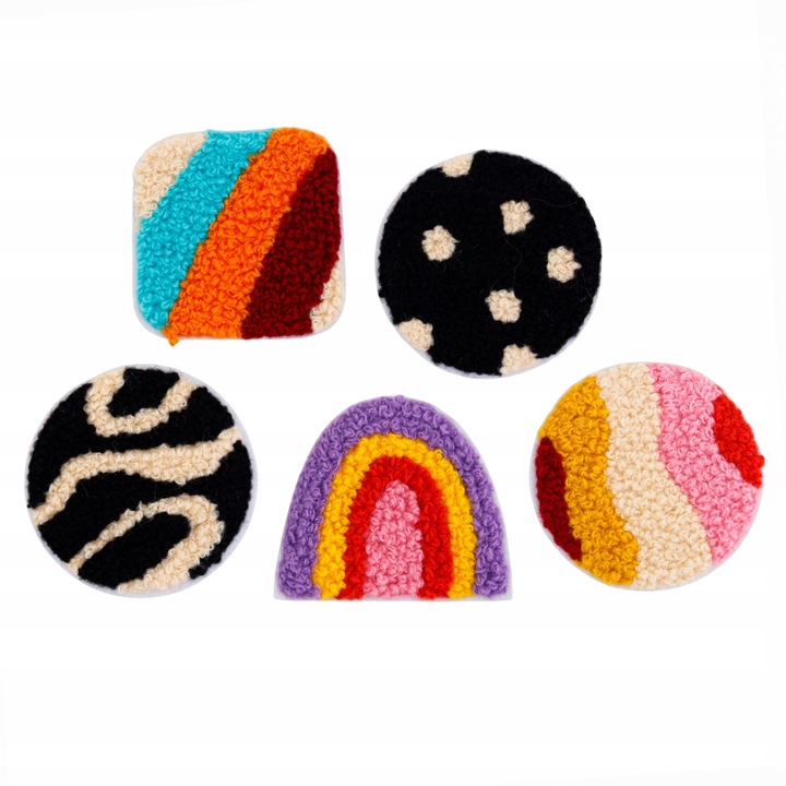 Plasturi calcat, DIYQueen, Z249, set 5, multicolor, chenille patches, Patch-uri chenille, Stil retro / Stil anii '70, Patch-uri pufoase